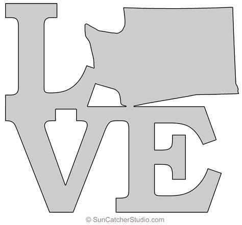 Washington Love Map Outline Scroll Saw Pattern Shape State Stencil Clip