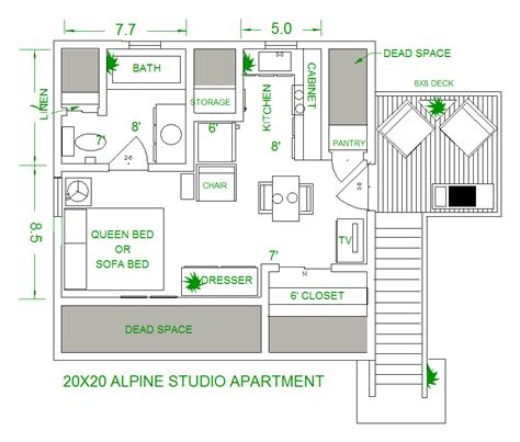 Alpine 20x20 Studio Apartment Simple House Plans Studio Apartment