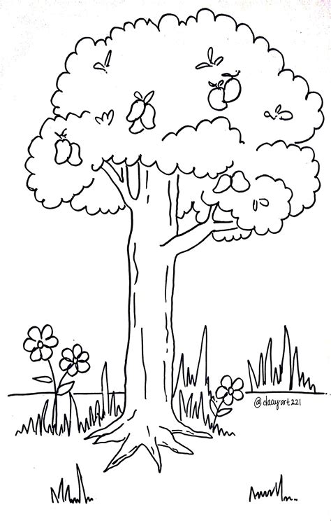 Gambar Draw Colouring Tree Menggambar Mewarnai Pohon