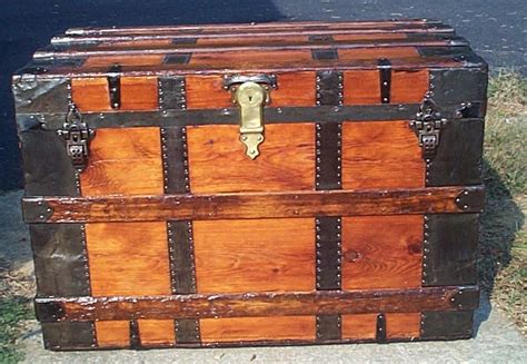 Restored All Wood Victorian Era Flat Top Antique Trunk For Sale 599