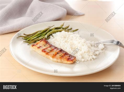 Plate Tasty Fish Rice Image And Photo Free Trial Bigstock