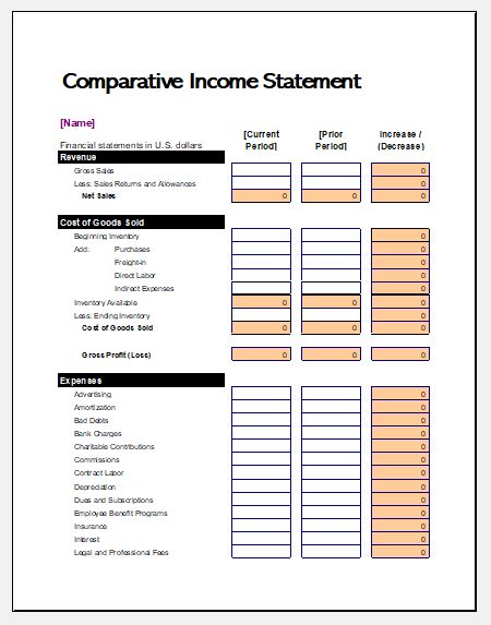 Microsoft Income Statement Template Word Loptedigi