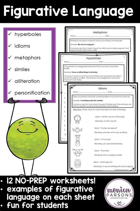 Click for even more information on hyperboles or download the worksheet collection. Figurative Language Worksheets : Idioms, Similes ...
