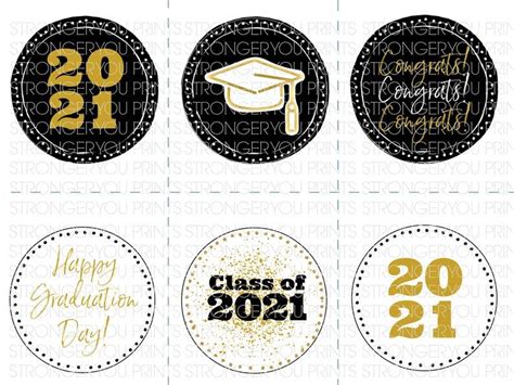 Graduation Cupcake Printable Toppers Class Of 2021 Black Etsy
