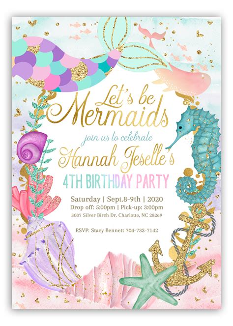 Bring the outside in with this whimsical. Mermaid birthday invitation, Girl mermaid invite #2