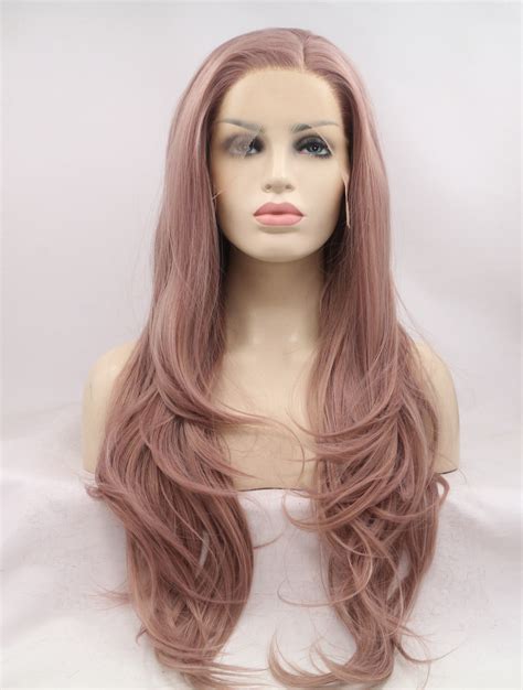 Lace Front Colorful Wigs Long Pink Layered 26 Lace Front Wavy
