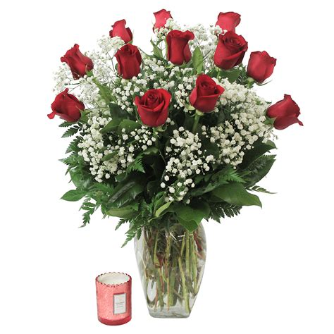 Classic Dozen Roses With Bb And Candle Ashland Addison Florist Co