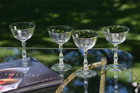 Vintage Optic Crystal Champagne Coupe Glasses Set Of 4 Fostoria Wilma Circa 1950 Vintage