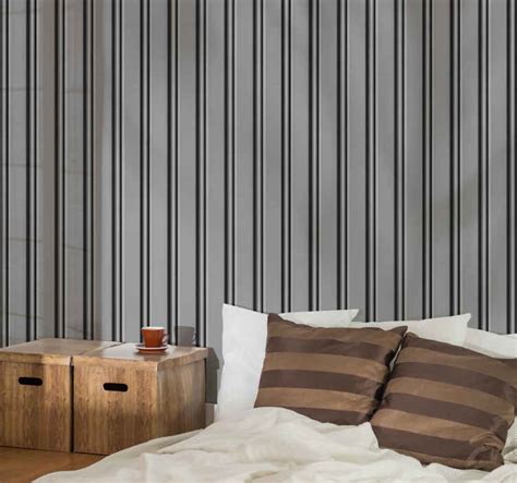 Grey Wide Vertical Striped Wallpaper Tenstickers