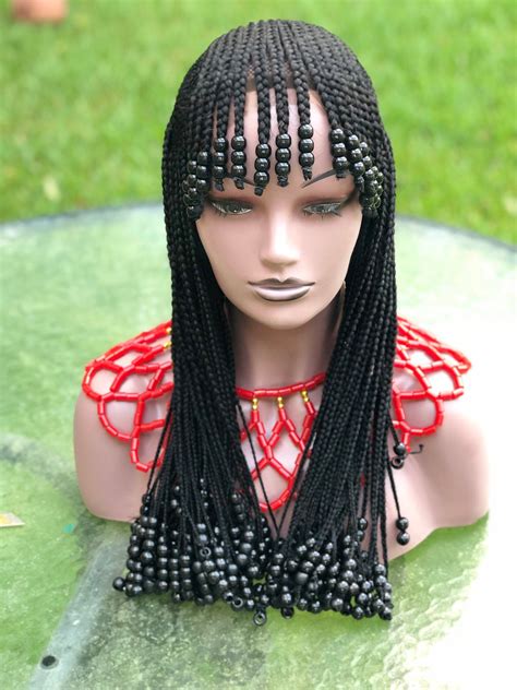 Braided Wig With Bangs And Beadsneatly And Tightly Donethe Etsy