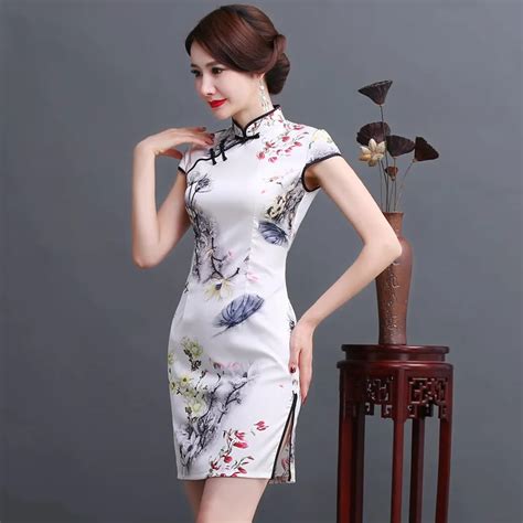 Flowers Silk Cheongsam Summer 2017 Chinese Traditional Dress Silk Cheongsam Qipao Plus Size 3xl