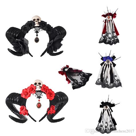 Gothic Horn Headband Lolita Devil Floral Horns Headpieces Halloween