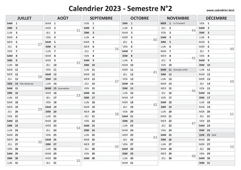 Calendrier Semestriel 2023 à Imprimer Pour Le 1er Et Le 2ème Semestre 2023