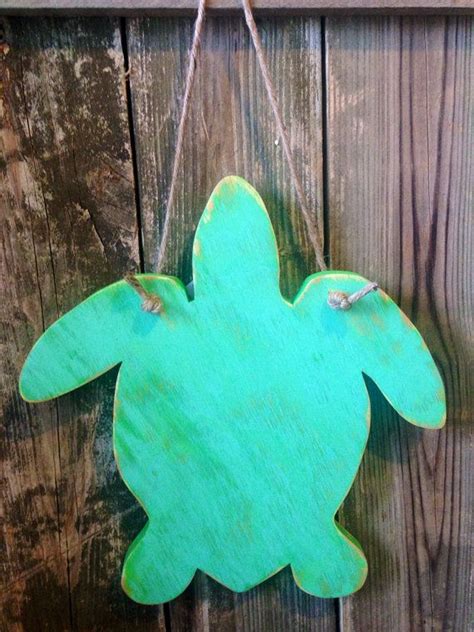 Distressed Green And Turquoise Sea Turtle Wood Hanging Sign Home Decor