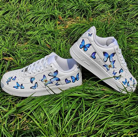 Custom Nike Air Force 1s With Various Blue Butterflies Diy Shoes Cute