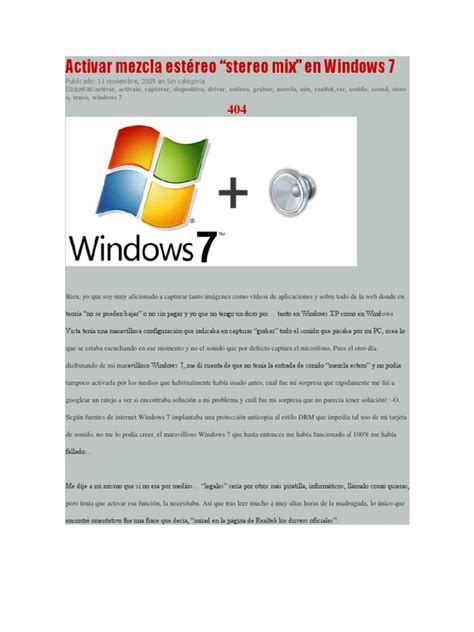 Activar Mezcla Estéreo Windows7 Pdf Windows 7 Gestión De Derechos Digitales