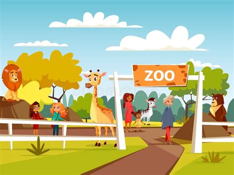 Zoo Vector Cartoon Illustration Or Petting Zoo With Animals And
