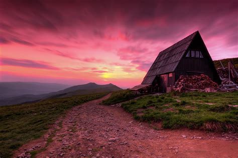 House Poland Mountains Sunset Sunrise Wallpapers Hd Desktop And