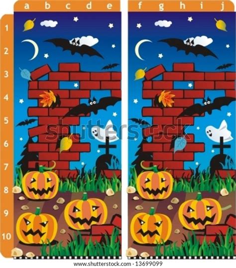 Spot Ten Differences Visual Puzzle Halloween Stock Vector