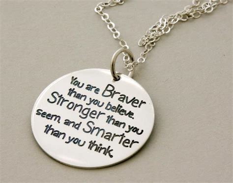 You Are Braver Than You Believe Inspirational Quote 925 Silver Necklace Felt