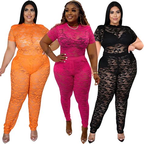 Br2305 2022 Summer Sexy Nightclub Short Sleeve Perspective Lace Bodysuit Women Plus Size Two