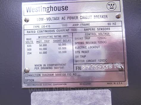 Ds 416 1600a Westinghouse Eodo 125vdc Control Ac Pro Qt Lsig 1600a Ct