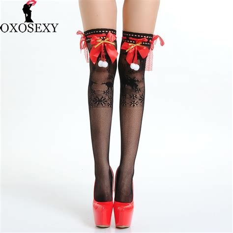 Buy 2018 Christmas Red Bow Lace Women Sexy Stockings