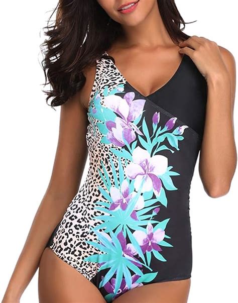 Lioobo Swimsuit Fashion Leopard Flower Print Bikini One Piece Swimwear