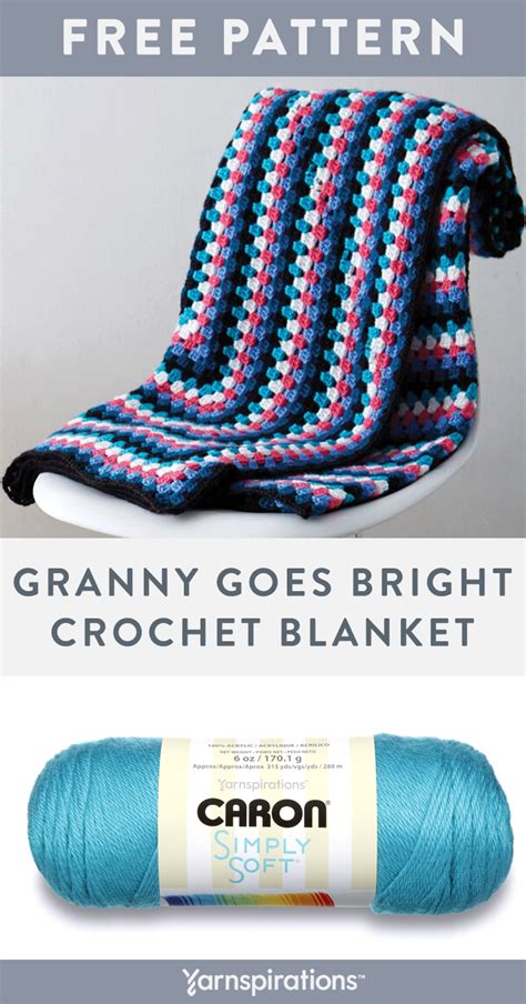 Free Granny Goes Bright Crochet Blanket Pattern Using Caron Simply Soft