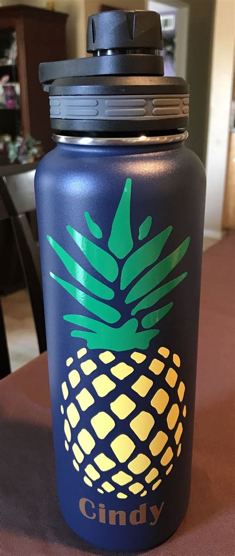 Reusable water bottle, Thermoflask, pineapple, personalized gift