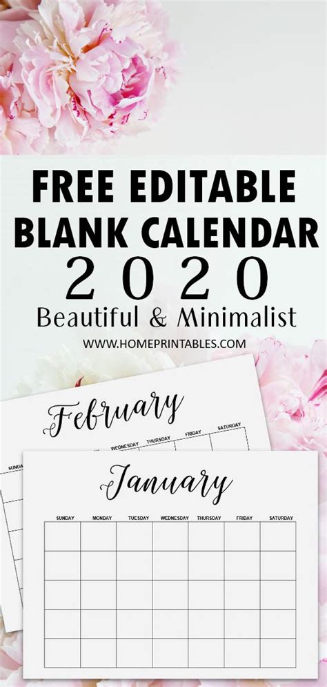 Blank Calendar 2020 Free Editable Template In Microsoft Word Home