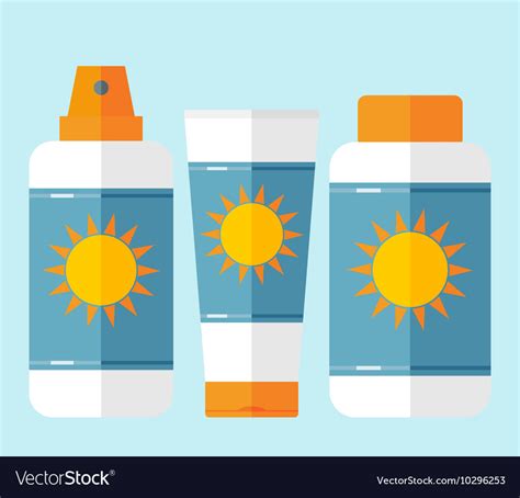 Flat Bottles Sunscreen With Sun Motif Royalty Free Vector