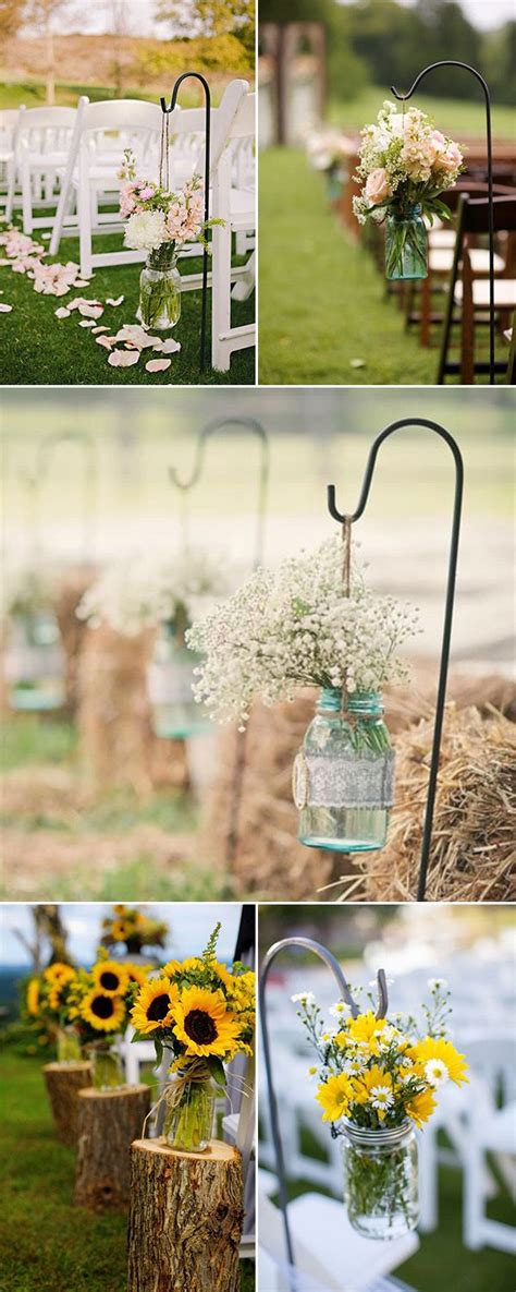 rustic outdoor wedding aisle decorations with mason jars and flowers