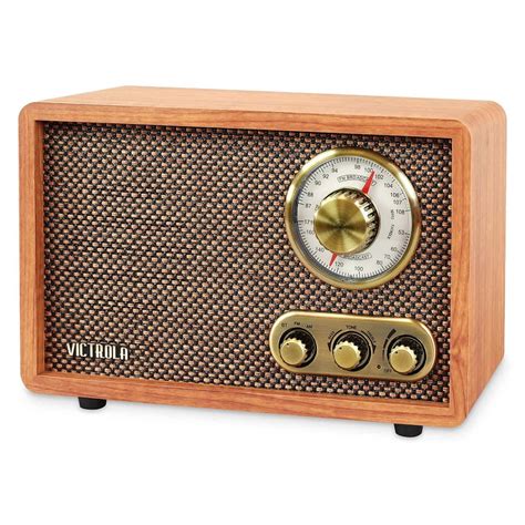 Victrola Retro Wood Bluetooth Radio With Built In Speakers Elegant And Vintage Design Rotary Am