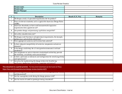 Design Review Checklist (Excel workbook (XLS)) | Flevy