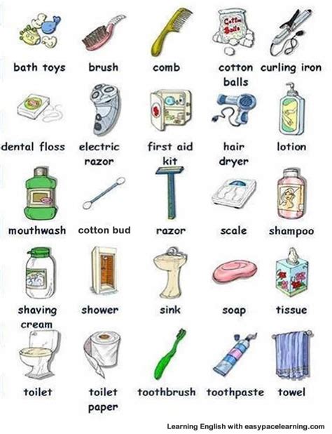Bathroom Items Names English Lesson