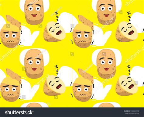 Cute Potato Emotions Cartoon Background Seamless Stock Vector Royalty