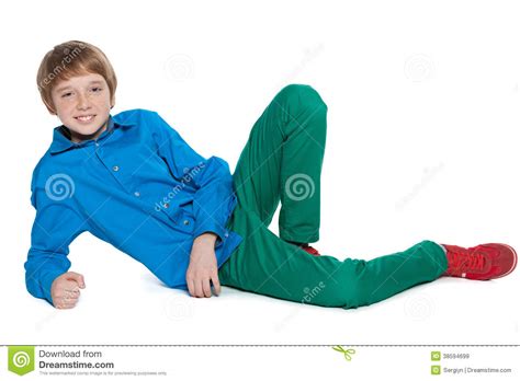 Preteen Boy Is Lying On The White Background Stock Image Image Of