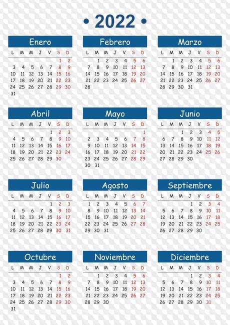 Calendario Del Año 2022 Cuadrículas De Calendario En Formatos Png Cdr