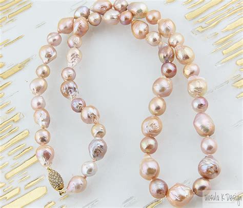 Knotted Pink Baroque Pearl Necklace Large Pink Baroque Pearls Etsy