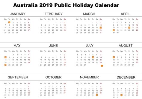 Make the most of your annual leave next year by scheduling them around these public holidays and long weekends in malaysia now that you've taken a look at the generous public holidays in malaysia for 2019, do plan ahead and use your annual leave wisely. australia 2019 public holidays calendar | Holiday calendar ...