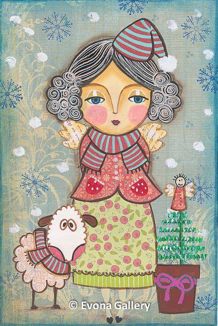 The Winter Angel Folk Art Painting Whimsical Art Art