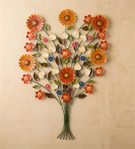 Metal tree wall art gallery. Metal Flower Bouquet Wall Art | PlowHearth