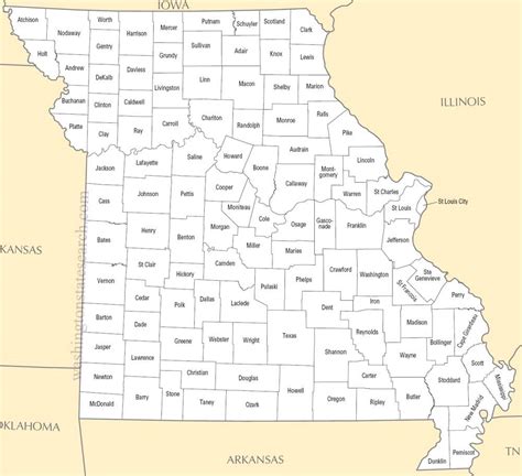♥ A Large Detailed Missouri State County Map