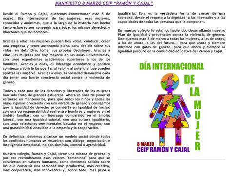 8 DE MARZO. DÍA DE LA MUJER  CEIP Ramón y Cajal, Puertollano (Ciudad Real)