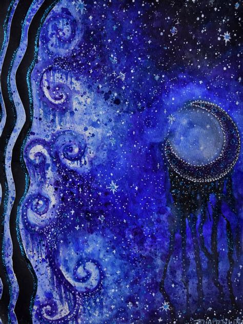 Blue Moon Celestial Journal Etsy Moon Art Blue Moon Watercolor Galaxy