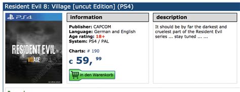 Finding the best resident evil village price wherever you are is the best route into lady dimitrescu's lair. Resident Evil 8: Village Uncut Edition Listed For PS4 On ...
