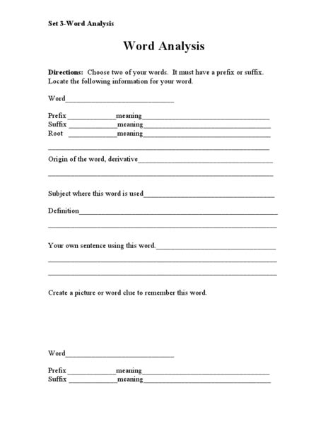 Word Analysis Worksheet For 5th 8th Grade Lesson Planet