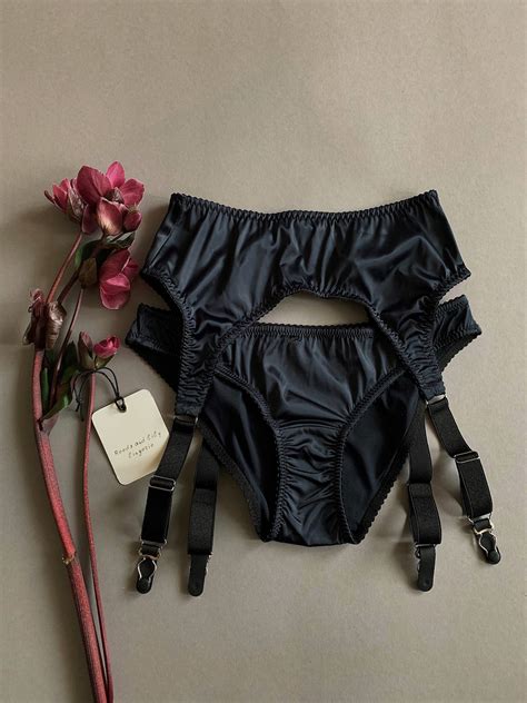 Black Satin Panties Boudoir Garter Belt Lingerie Sexy Etsy Denmark