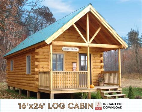 16 X 24 Tiny Cabin Diy Plans 385sf Log Cabin Architectural Blueprint